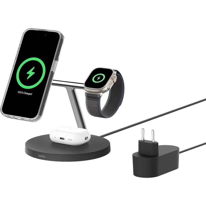 Belkin Зарядний пристрій бездротовий 3в1 Magnetic Pad Qi2 15Вт, чорний