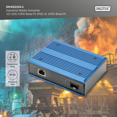 Digitus Медіаконвертор Industrial Gigabit PoE+ PSE, RJ45, SFP