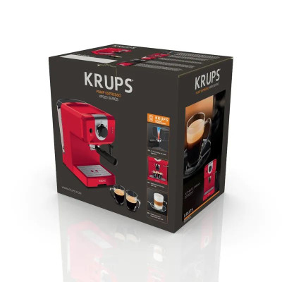 Krups Кавоварка ріжкова OPIO, 1.5л, мелена, ручний капуч, підігрів чашок, червоний