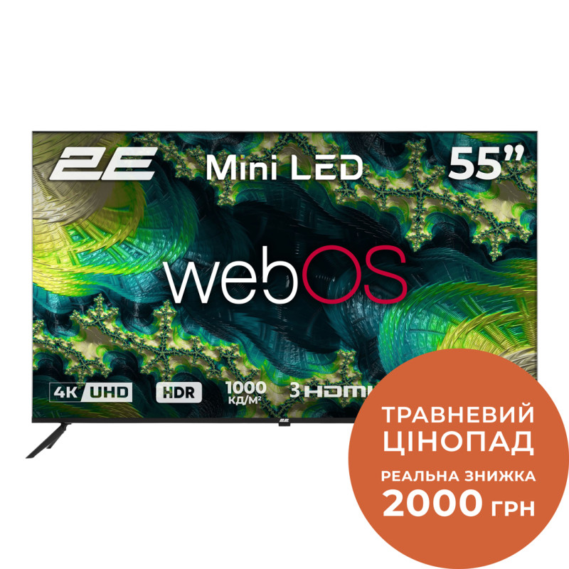 2E Телевізор 55" MiniLED 4K 60Hz Smart WebOS Black