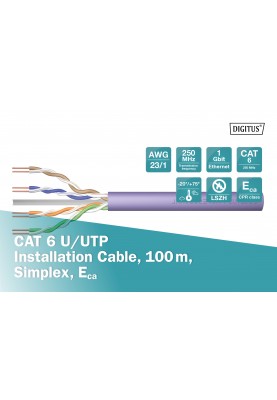 Digitus Кабель CAT 6 U-UTP, 100m, AWG 23/1, LSZH-1, фіолетовий