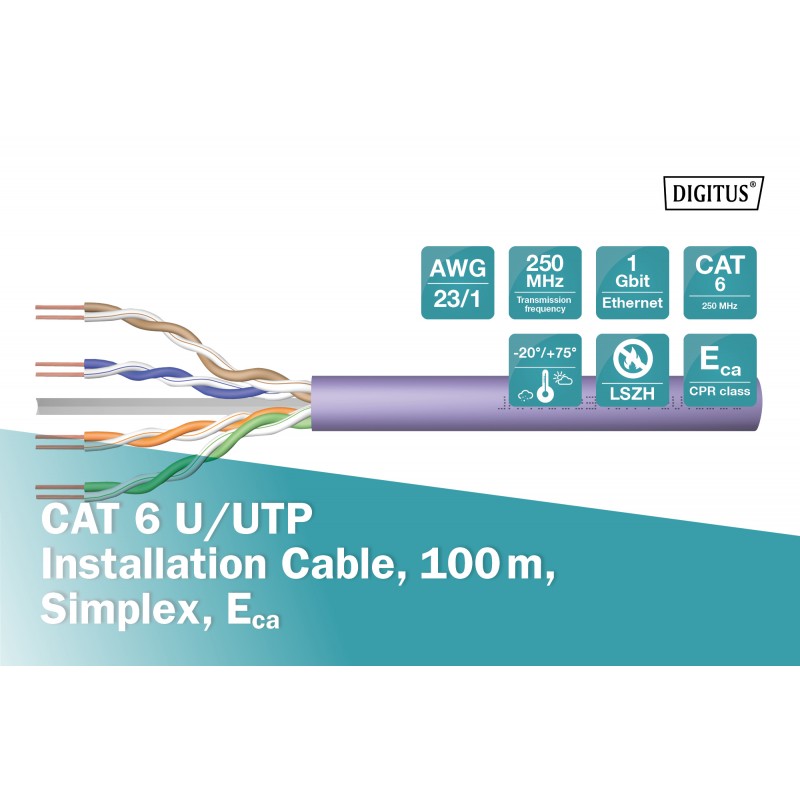 Digitus Кабель CAT 6 U-UTP, 100m, AWG 23/1, LSZH-1, фіолетовий