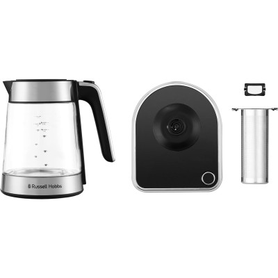 Russell Hobbs Електрочайник Attentiv Kettle, 1.7л, Strix, скло, база зі сховищем для шнура, сірий