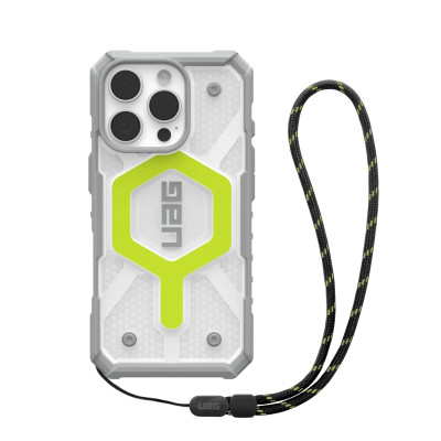 UAG Чохол+ремінець для iPhone 16 Pro, Pathfinder Clear Magsafe, Active Neon Lanyard