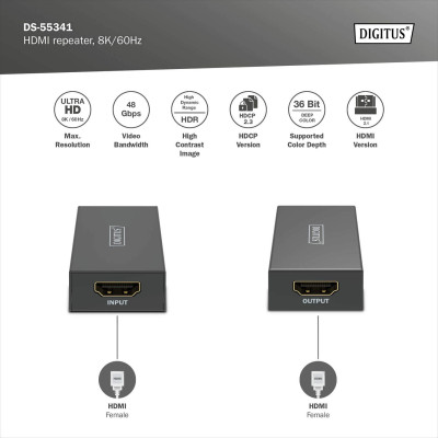Digitus Повторювач HDMI, 8K/60 Гц (10 м 8K/60 Гц), (13 м 4K/60 Гц)