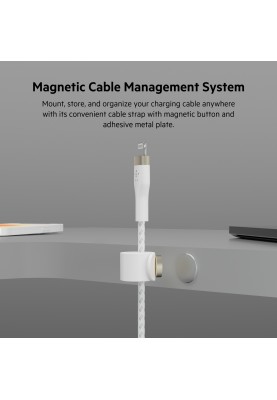 Belkin Кабель USB-A - Lightning плетений, силіконовий, з ремінцем на магніті, 1м, білий