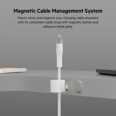 Belkin Кабель USB-A - Lightning плетений, силіконовий, з ремінцем на магніті, 1м, білий