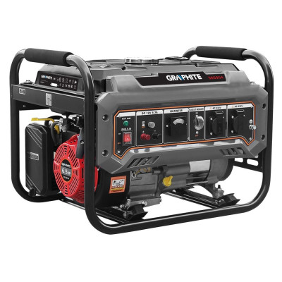 Graphite Генератор бензиновий 58G904, 2.0/2.2кВт, 1х12В та 2х230В (16А), бак 15л, 360г/кВтГ, 40 кг