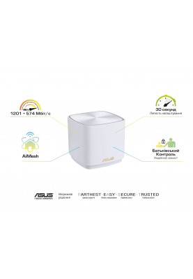 ASUS Маршрутизатор ASUS ZenWiFi XD4 2PK white AX1800 1xGE LAN 1x1GE WAN WiFi6 MESH WPA3 OFDMA