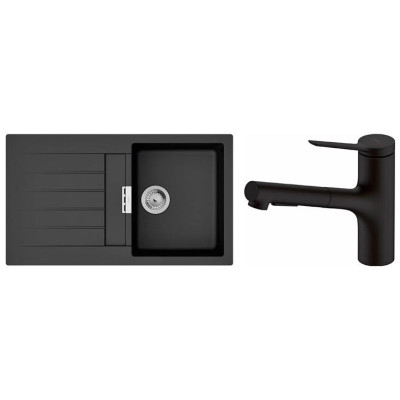 Hansgrohe Набір для кухні, гранітна мийка S520-F345 + зміш. Zesis M33, чорний графіт-чорний матовий