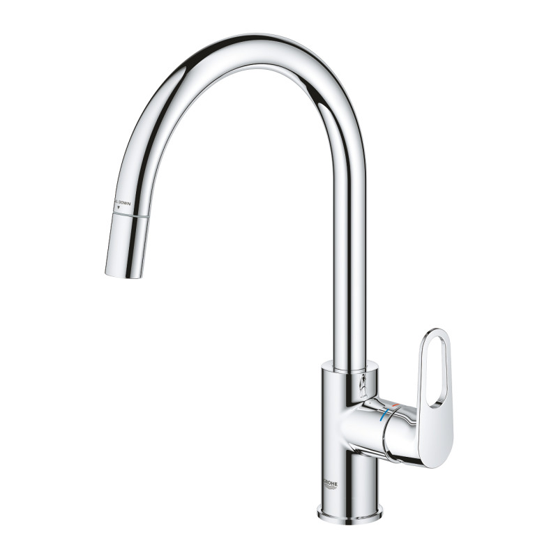 Grohe Змішувач для кухні QuickFix Start Flow, довж.виливу - 215мм, поворотний/витяжний, 1важіль, хром