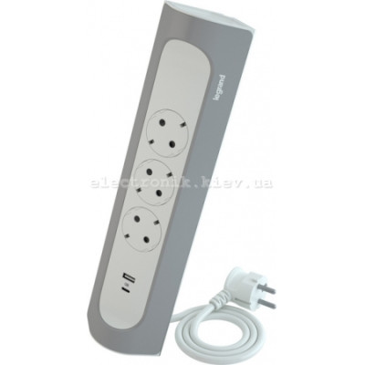 Legrand Підовжувач мережевий без кабелю, 3xТипF, 16A, 1xUSB-A,1xUSB-C, кутовий, білий