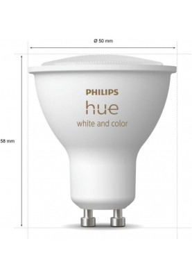 Philips Hue Лампа розумна GU10, 5.7W(50Вт), 2000K-6500K, RGB, ZigBee, Bluetooth, димування, 2шт
