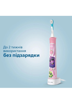 Philips Щітка зубна електр., Sonicare For Kids, для дітей, 62т. колив/хв, насадок-2, Bluetooth, рожевий