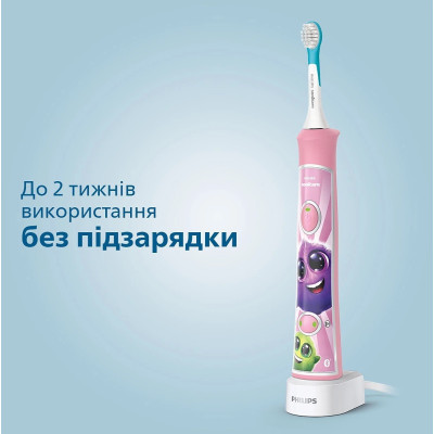 Philips Щітка зубна електр., Sonicare For Kids, для дітей, 62т. колів/хв, насадок-2, Bluetooth, розовий