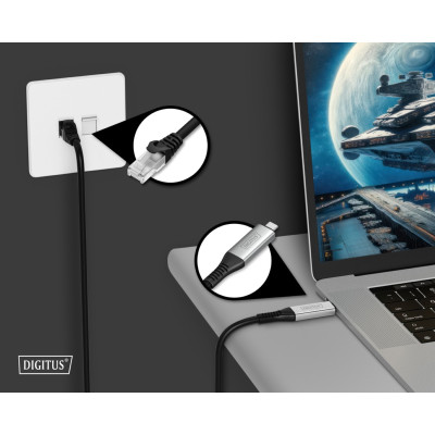 Digitus Кабель DIGITUS Ethernet USB-C - RJ45 CAT 6A S/FTP, 1 Gbit/s, 2m, LSZH