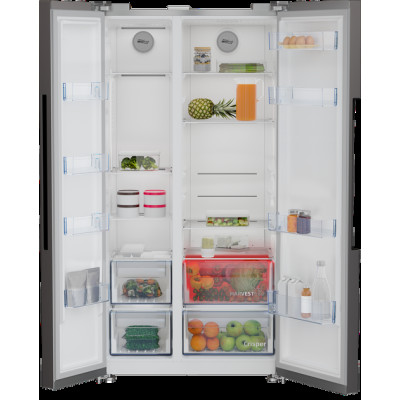 Beko Холодильник SBS, 179x91x71, xолод.відд.-368л, мороз.відд.-190л, 2дв., E, NF, дисплей, нерж