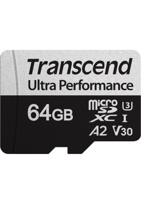 Transcend microSDXC 340S[Карта пам'яті  microSD 64GB C10 UHS-I U3 A2 R160/W80MB/s + SD]