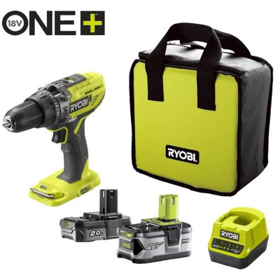 Ryobi Шурупокрут-дриль ударний акумуляторний ONE+ R18PD3-242S 18В 1х2А·год 1х4А·год ЗП 50Нм 500·1800об·хв 1.3кг сумка