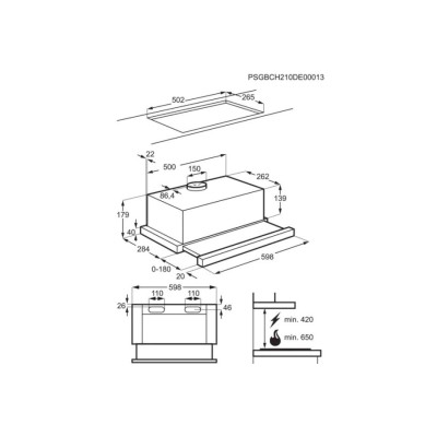 Electrolux Витяжка телескопічна, 59см, 410м.куб/год., чорний Electrolux Витяжка телескопічна, 59см, 410м.куб/год., чорний