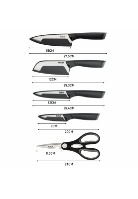 Tefal Набір ножів Tefal Comfort, 5предметів, нержавіюча сталь, пластик, чорниць