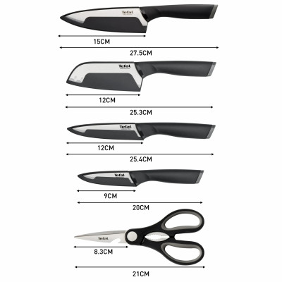 Tefal Набір ножів Tefal Comfort, 5предметів, нержавіюча сталь, пластик, чорниц Tefal Набір ножів Tefal Comfort, 5предметів, нержавіюча сталь, пластик, чорниц
