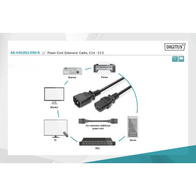 Digitus Сітковий кабель DIGITUS C14/M - C13/F, 5м, чорний