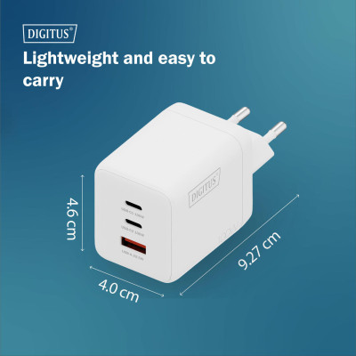 Digitus Зарядний пристрій GaN 2хUSB-C, 1хUSB-A, 100W