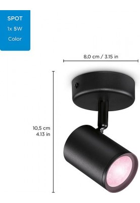 WiZ Світильник точковий накладний розумний IMAGEO Spots, 1х5W, 2200-6500K, RGB, Wi-Fi, чорний