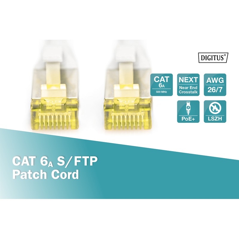 Digitus Патч-корд CAT 6a S-FTP, 15м, AWG 26/7 сірого кольору