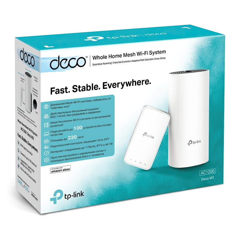 TP-Link Маршрутизатор DECO M3 2PK AC1200 2xGE LAN/WAN MU-MIMO MESH (M4R+M3W)