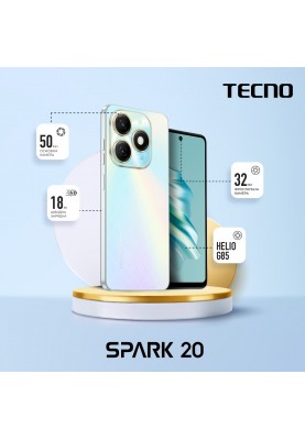 TECNO Смартфон Spark 20 (KJ5n) 6.56" 8/128ГБ, 2SIM, 5000мА•год, Cyber White