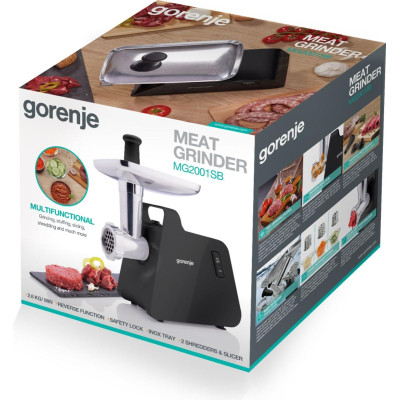 Gorenje М'ясорубка, 2000Вт, 2,6кг/хв, 2 грати, пластик/метал, чорний