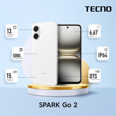 TECNO Смартфон Spark Go 2 (KM4) 6.67" 3/64ГБ, 2SIM, 5000мА•год, Veil White