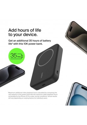 Belkin Акумулятор портативний літій-іонний Power Bank 10000мА·год, 15Вт, MagSafe Qi2, чорний