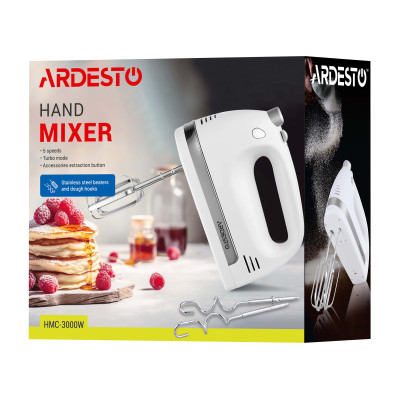 ARDESTO Міксер ручний 300Вт, насадки-4, турборежим, білий