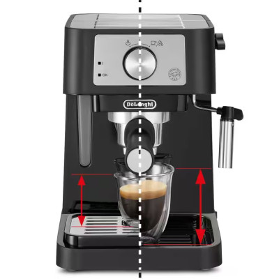 Delonghi Кофеварка ріжкова, 1л, мелена, ручний капуч, чорно-срібний
