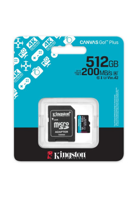Kingston Карта пам'яті microSD 512GB C10 UHS-I U3 A2 V30 R200/W160MB/s + SD