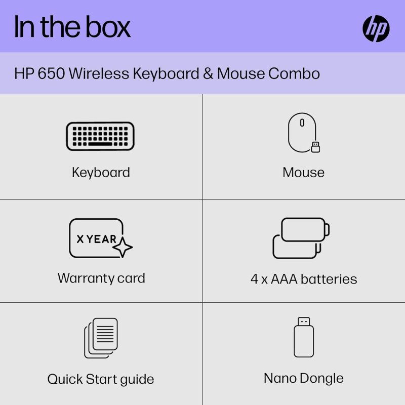 HP Комплект клавіатура та миша НР 650, WL, EN/UK, чорний