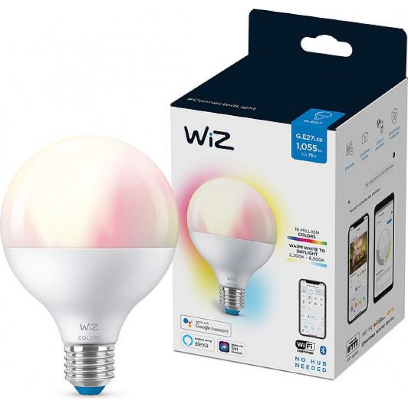 WiZ Лампа розумна E27, 11W, 75W, 1055Lm, G95, 2200-6500, RGB, Wi-Fi