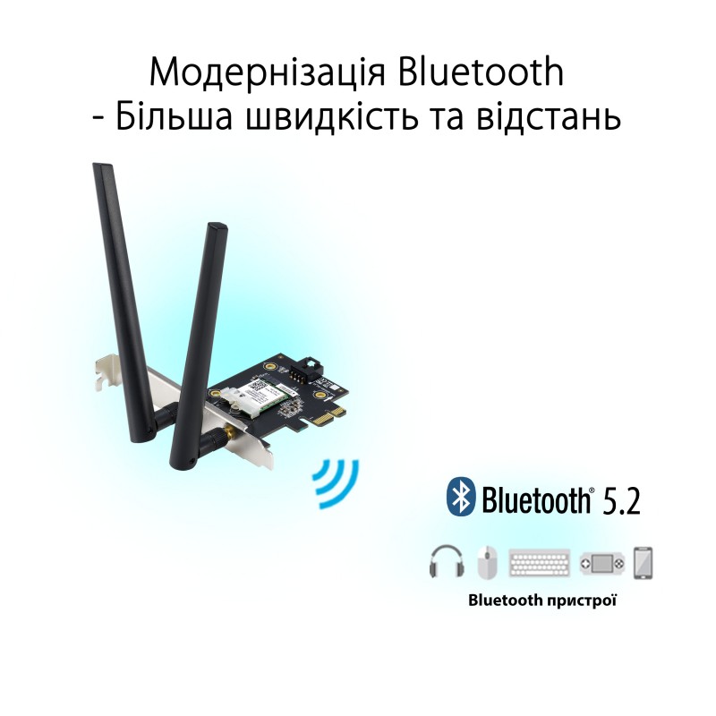ASUS WiFi-адаптер PCE-AXE5400 Bluetooth 5.2 PCI Express WPA3 OFDMA MU-MIMO