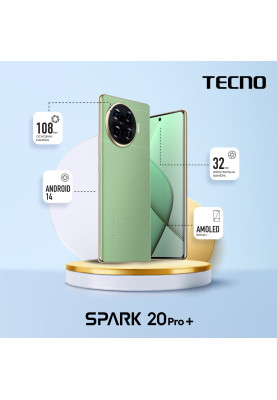 TECNO Смартфон Spark 20 PRO+ (KJ7) 6.78" 8/256ГБ, 2SIM, 5000мА•год, Magic Skin Green
