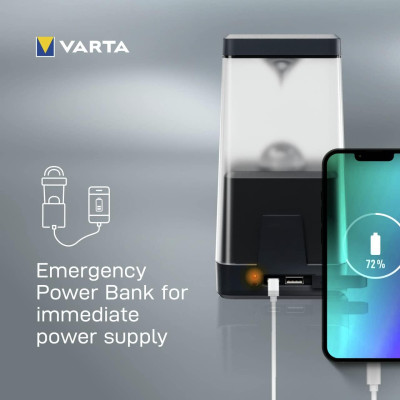 VARTA Ліхтар кемпінговий Ambiance L30RH з гібридною системою живлення акумулятор/батарейки, IP54, до 500 люмен, до 370 годин роботи, 3хАА