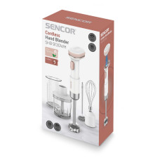 Sencor Блендер заглибний Pulse, 180Вт, 4в1, чаша-700мл, безпровідний, USB-C, капучинатор, біло-рожевий