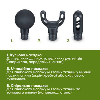 Beurer Масажер для тіла, літій-іонний акум., вага - 0,49кг, 3 насадки, чорний
