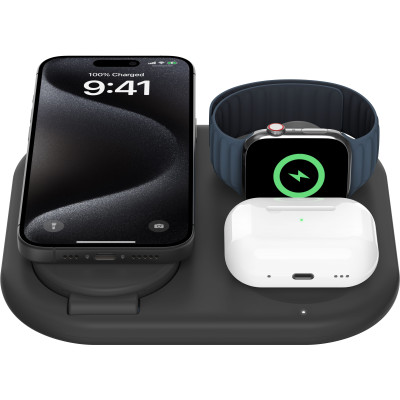 Belkin Зарядний пристрій бездротовий 3в1 Magnetic Foldable iPhone/Watch/AirPods, Qi2 15Вт, чорний