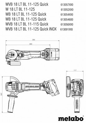 Metabo Шліфмашина кутова акумуляторна WVB 18 LT BL 11-125, 125мм, 18В, 2800-10000об/хв, М14, 1.8кг, без АКБ та ЗП