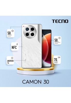 TECNO Смартфон Camon 30 (CL6) 6.78" 8/256ГБ, 2SIM, 5000мА•год, Uyuni Salt White