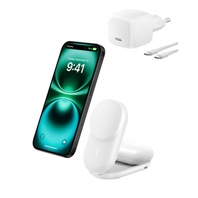 Belkin Зарядне бездротовий пристрій Belkin UltraCharge 2-in-1 Foldable Magnetic Charging 25Вт, білий