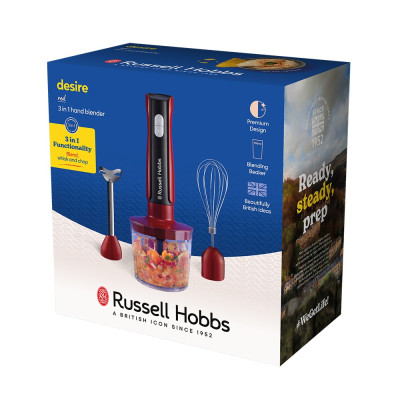 Russell Hobbs Блендер заглибний Desire Red, 500Вт, чаша-500мл, вінчик, міні-подріб., червоний